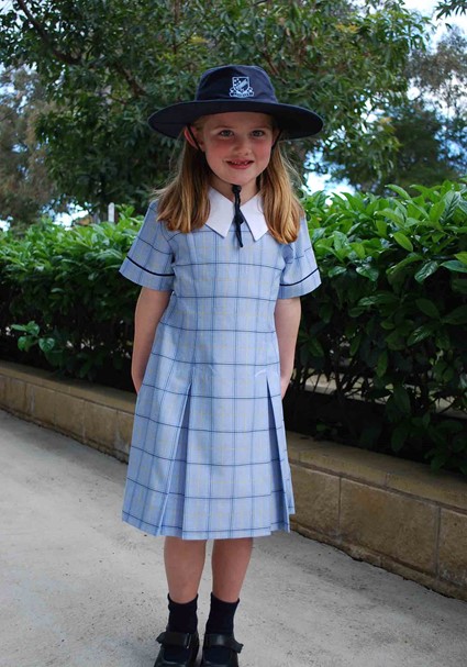 blue check summer school dress